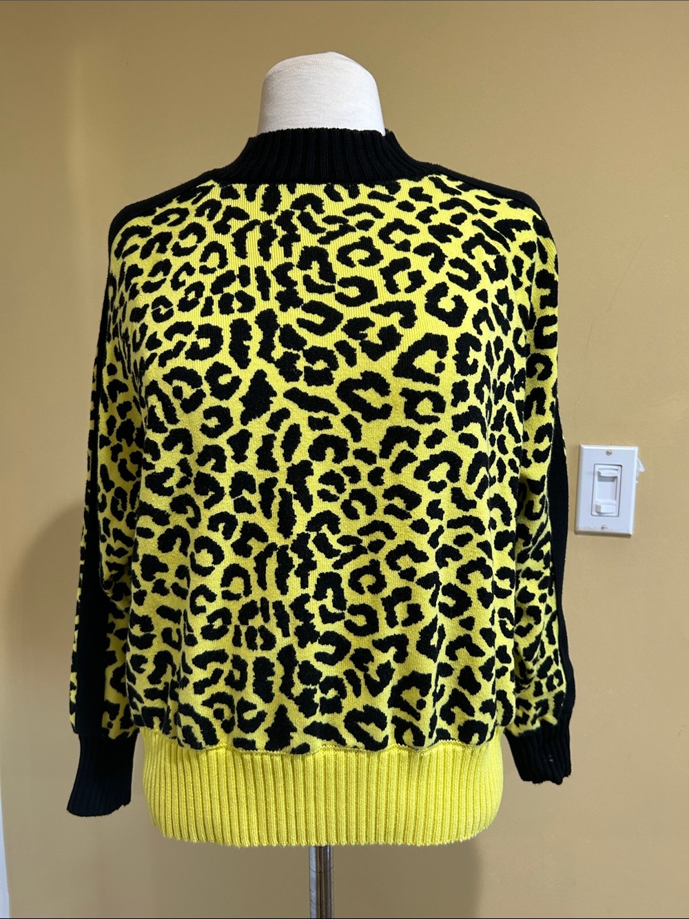 New Central Park West Leopard Print Yellow & Black Women's Sweater
